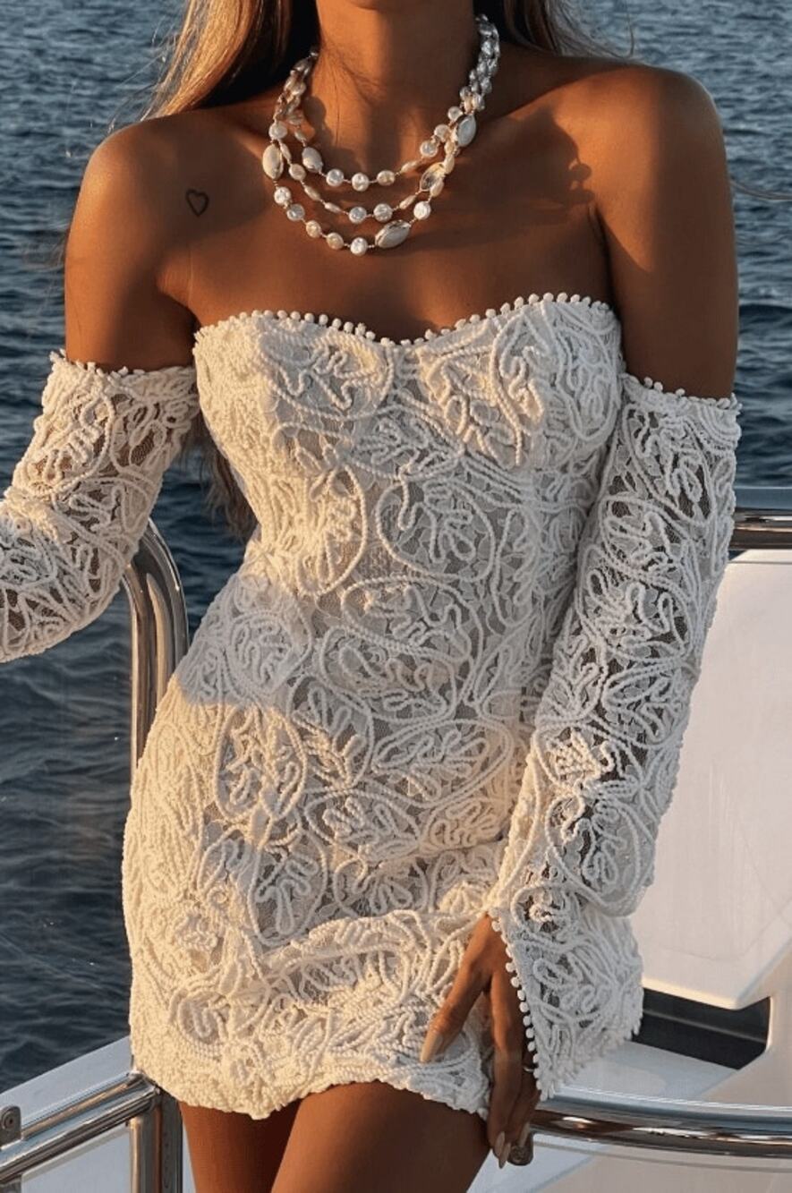 12th Tribe Lilliana Off Shoulder White Lace Mini Dress Size S